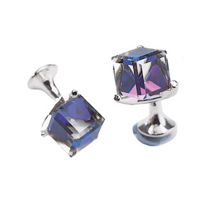 Silver Plated Pewter Crystal Cube and Claw Cufflinks Heliotrope