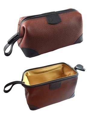 Wash Bag With Contrast Trim & Stitching Havana