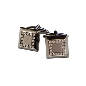 Cufflinks Gunmetal Square, Rodium Centre with Clear Crystals