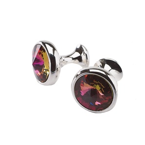 Silver Plated Pewter Round Faceted Crystal Cufflinks Cathedral