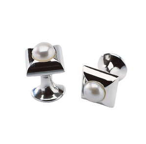 Silver Plated Pewter Fresh Water Pearl Cufflinks White